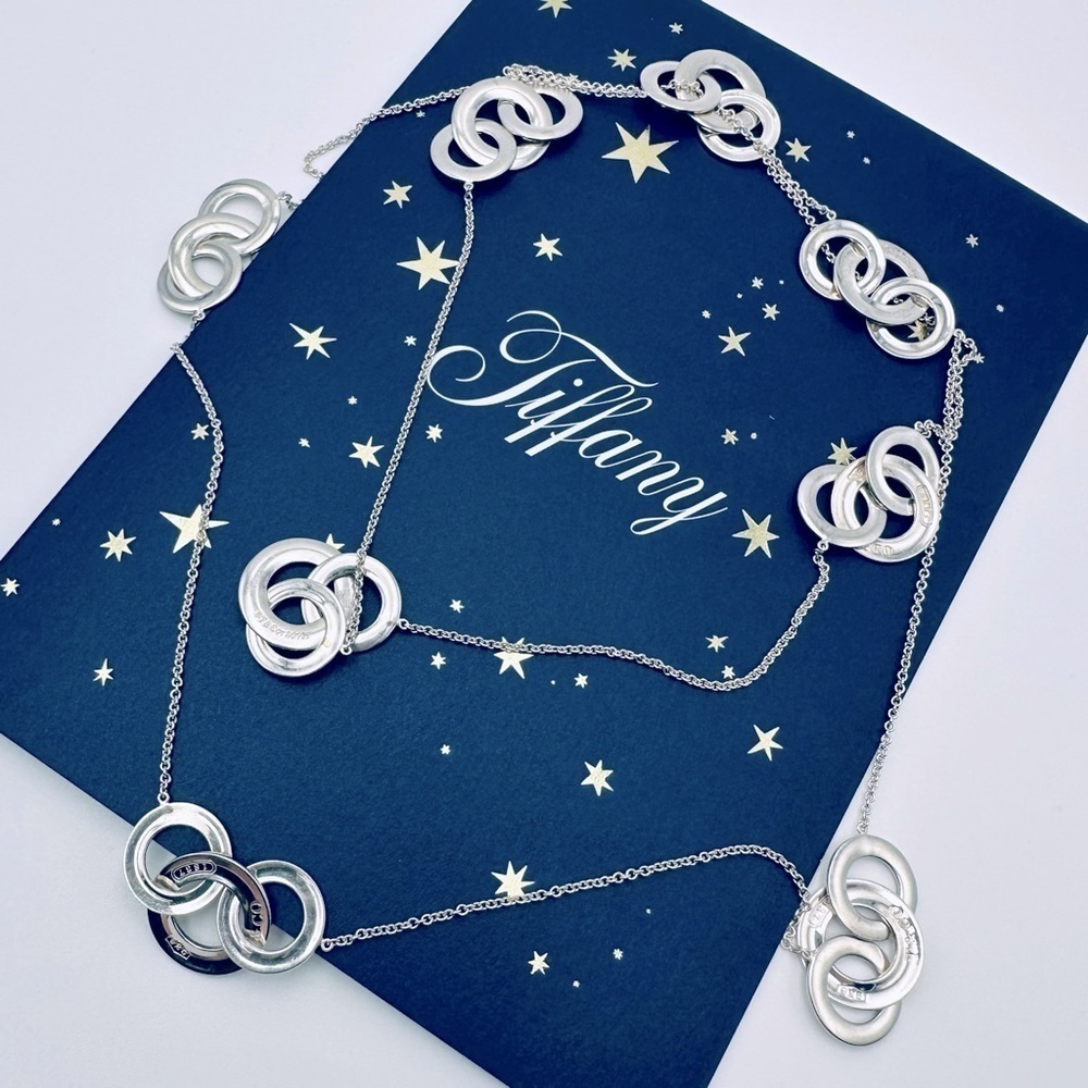 RARE Tiffany & Co. Long Interlocking Circles Necklace in Silver with Packaging